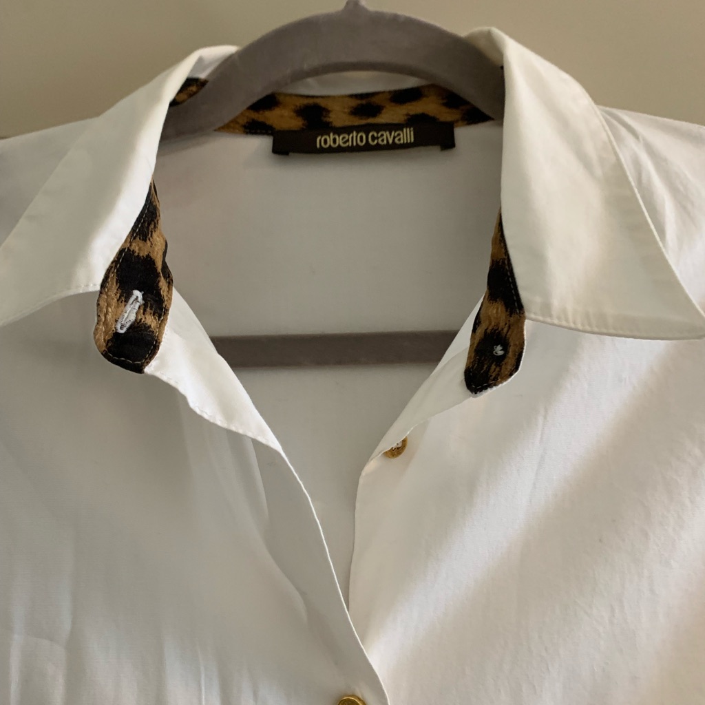Roberto Cavalli White Logo Embroidered Long Sleeve Shirt Pre-Own